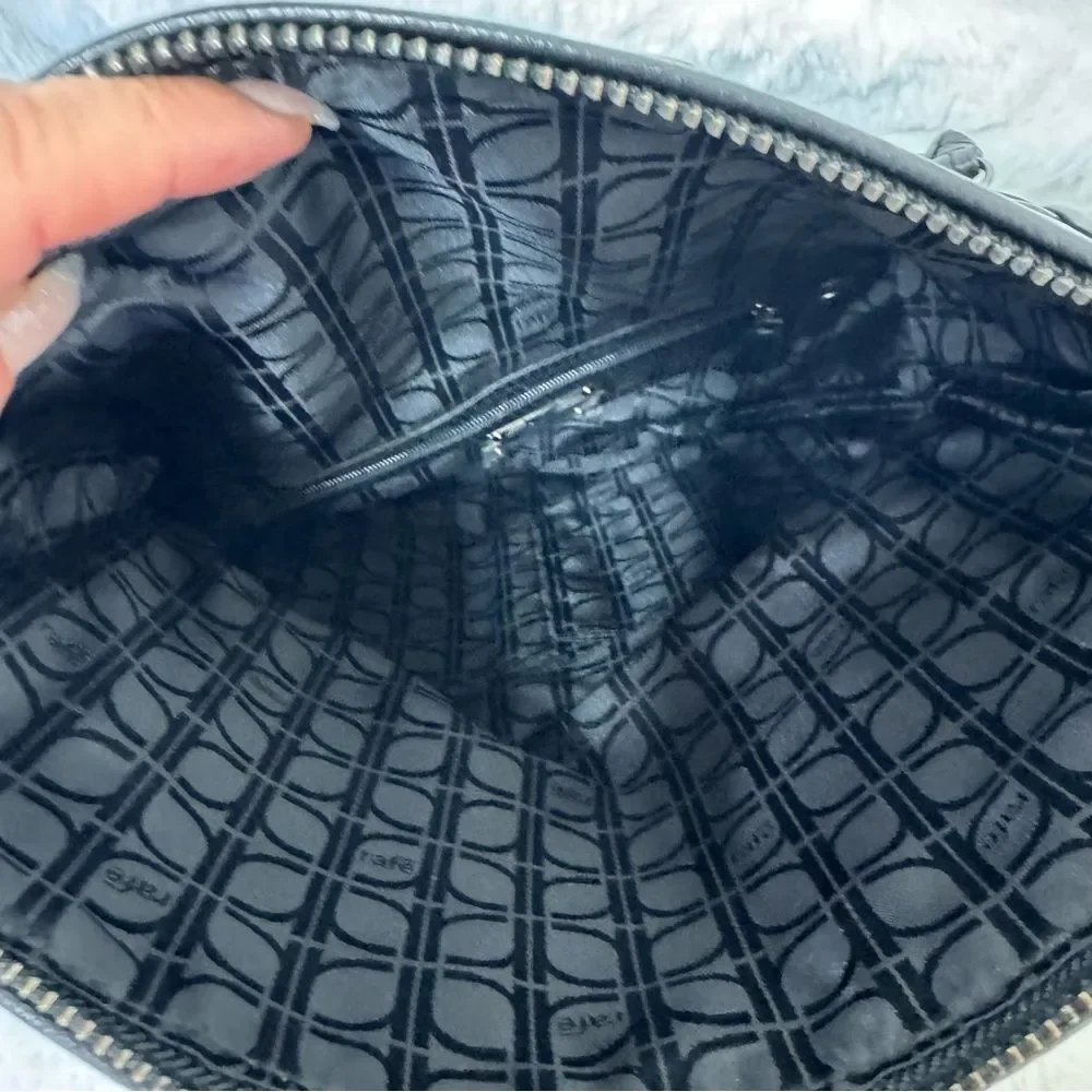 Rafe New York Black Metallic Leather Clutch Wristlet Evening Bag